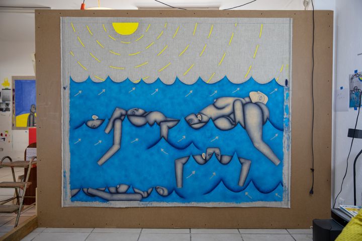 Clémence Martin, Recherche radeau, 2020, huile sur toile